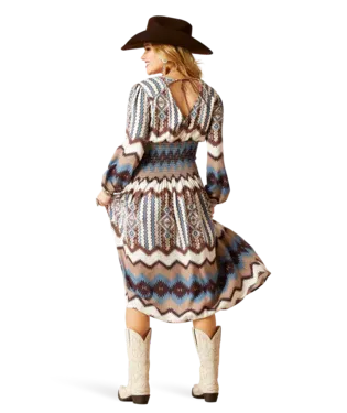 Arithtat Women's Two Columns Chimayo Print Dress