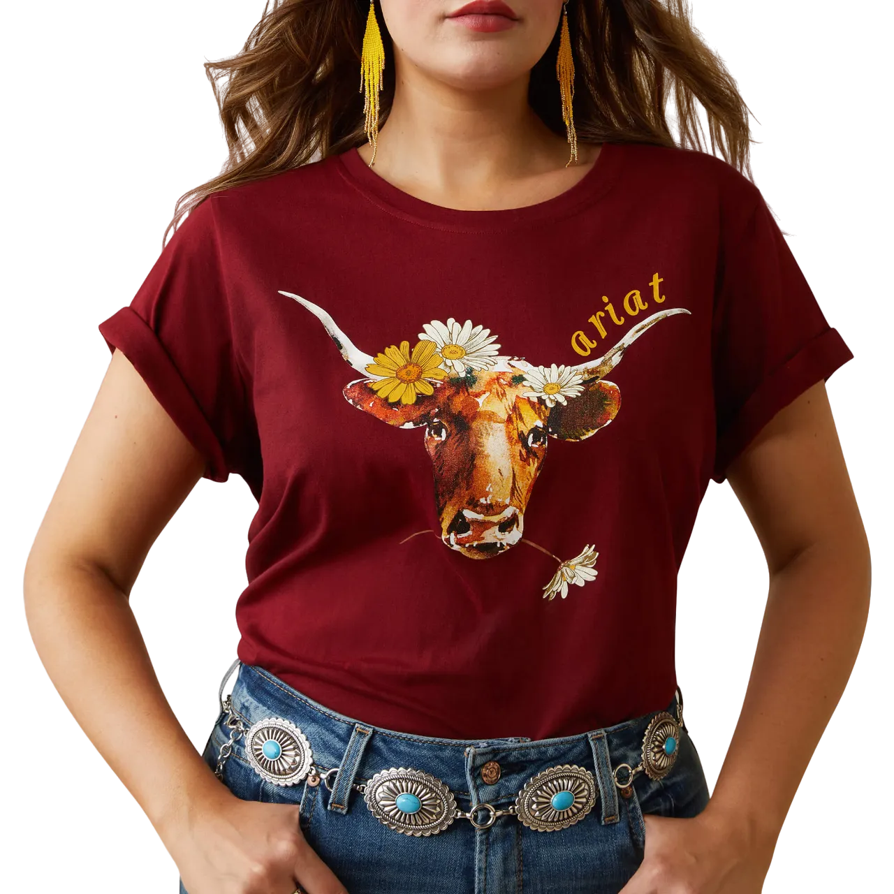 Arithtat Women's Pomegranate Real Daisy Steer Tee Shirt