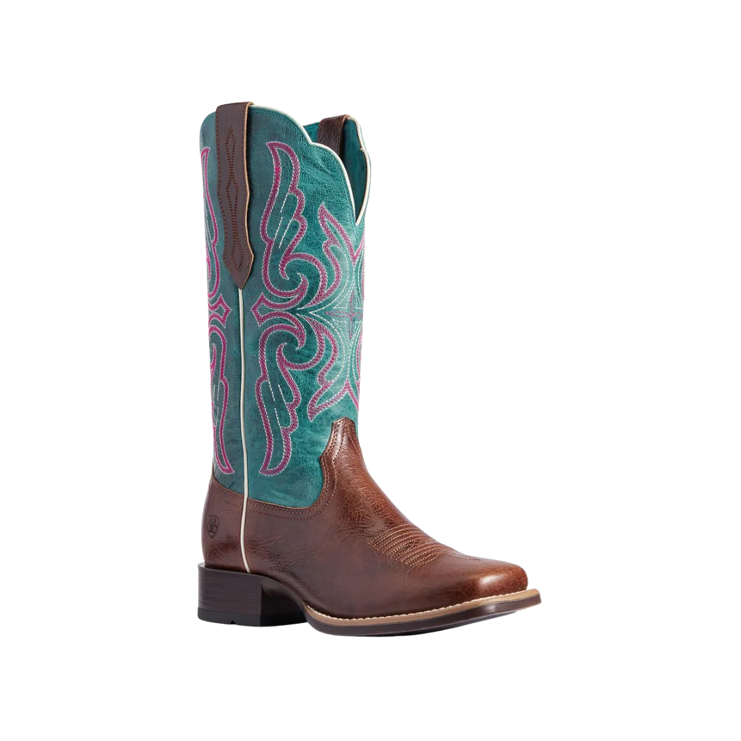 Arithtat Women's Primera Barrel Brown & Teal Stretchfit Boots
