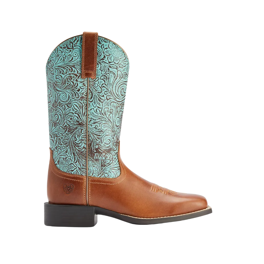 Arithtat Women's Round Up Square Toe Brown & Turquoise Boots
