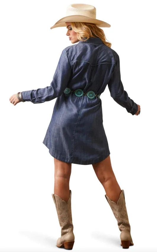 Arithtat Women's Classic Demin Blue Shirt Long Sleeve Dress