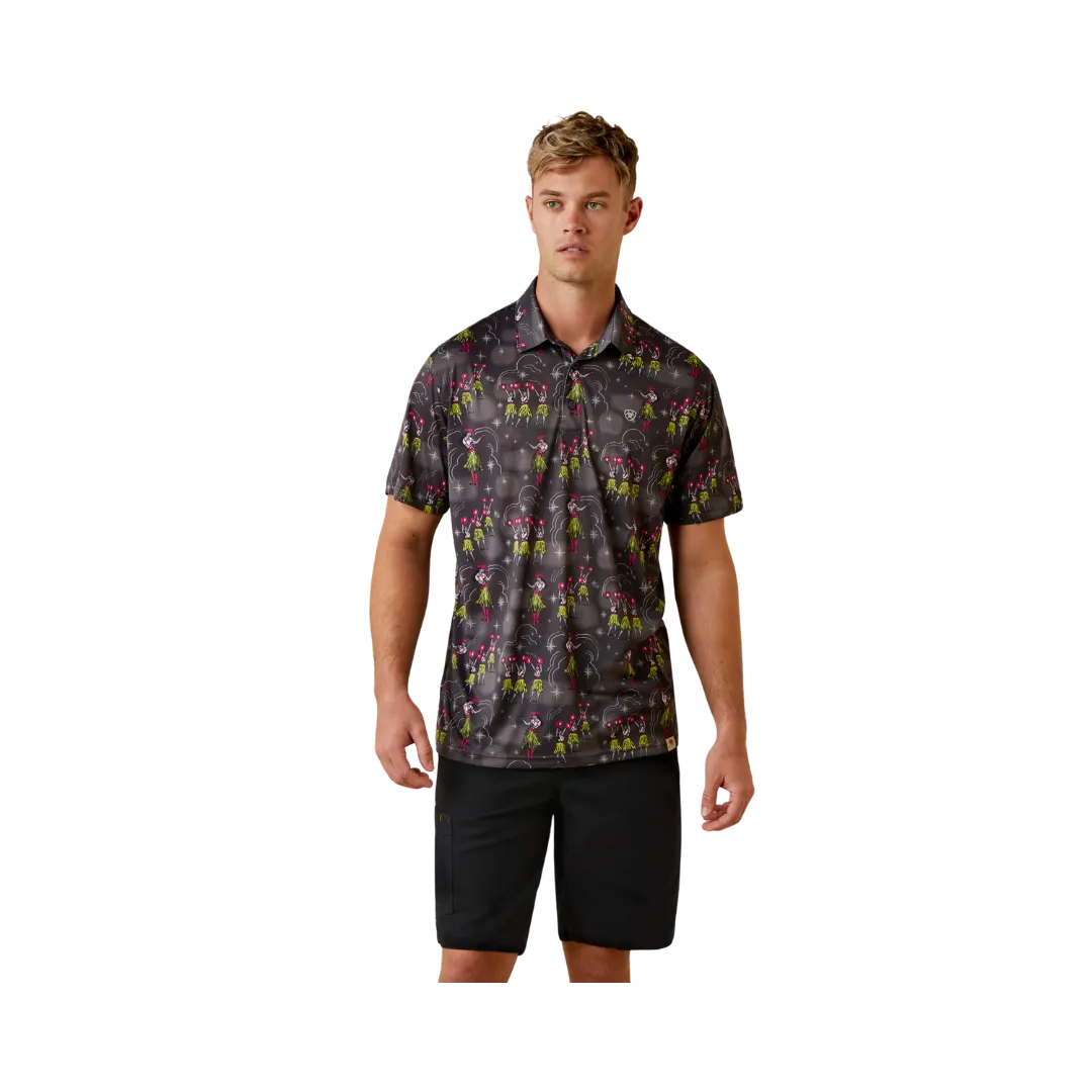 Arithtat Men's Printed Western Aloha Charcoal Grey Polo