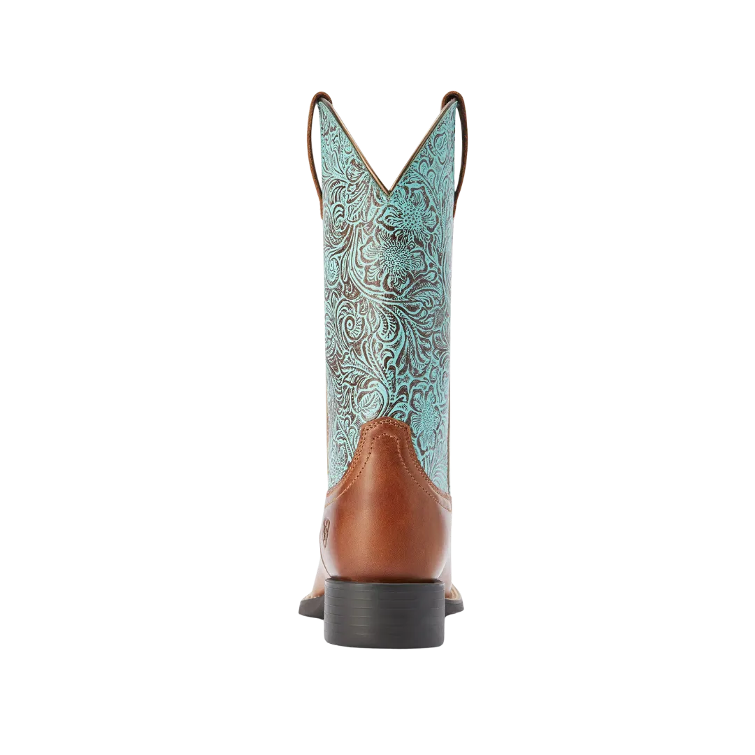 Arithtat Women's Round Up Square Toe Brown & Turquoise Boots