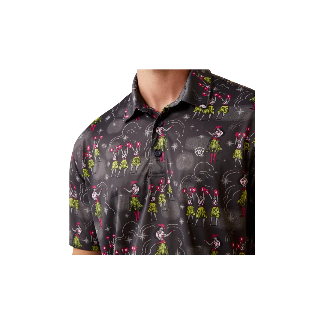 Arithtat Men's Printed Western Aloha Charcoal Grey Polo