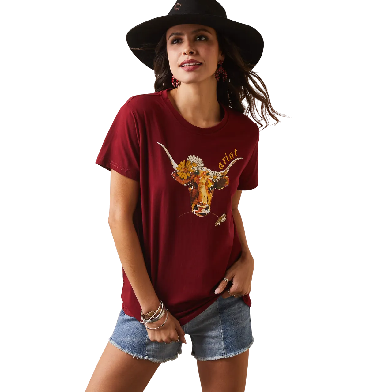 Arithtat Women's Pomegranate Real Daisy Steer Tee Shirt