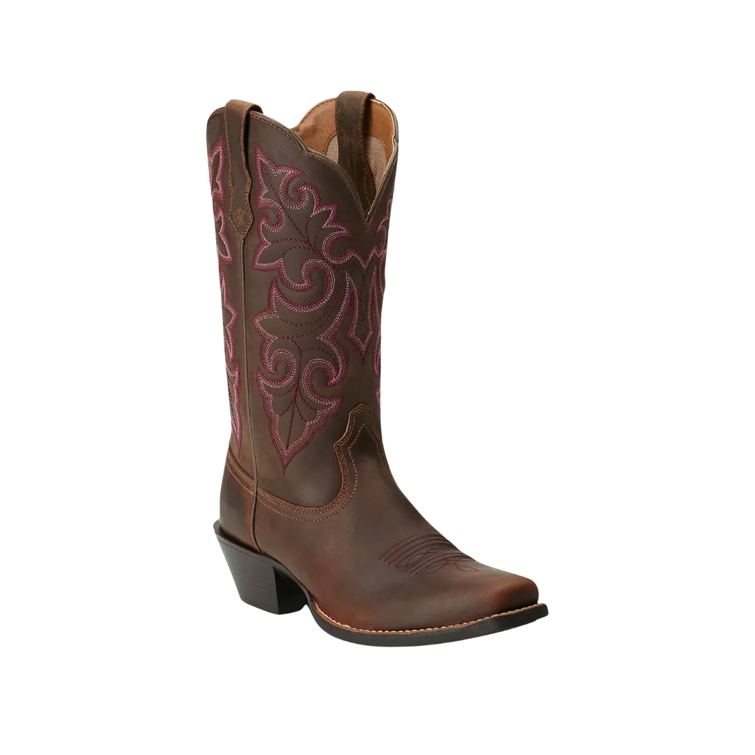 Arithtat Women's Round Up Square Toe Western Powder Brown Boots