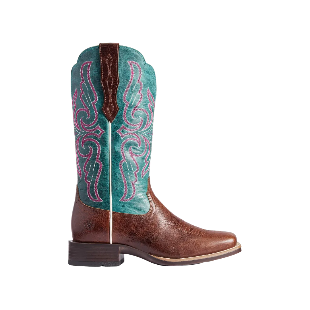 Arithtat Women's Primera Barrel Brown & Teal Stretchfit Boots
