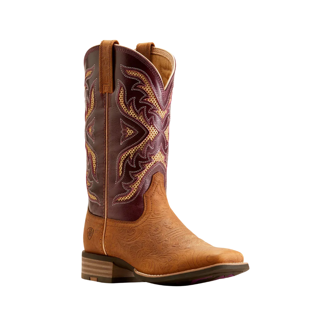 Arithtat Women's San Angelo Western Tooled Toasted Almond Aged Merlot Boots
