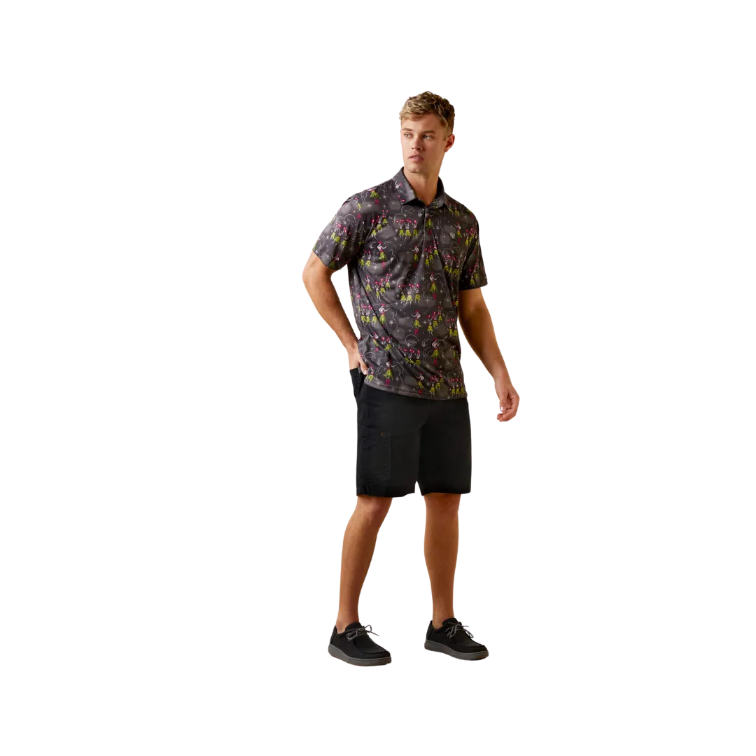 Arithtat Men's Printed Western Aloha Charcoal Grey Polo