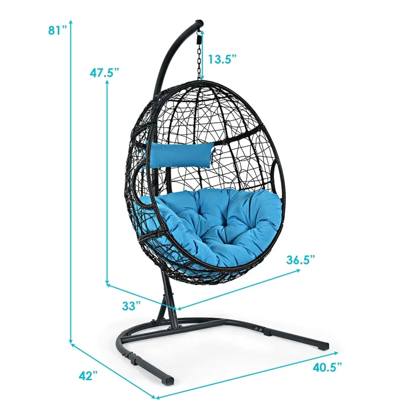 Outdoor Hanging Egg Chair Swing Hammock Chair Set with Stand & Cushion