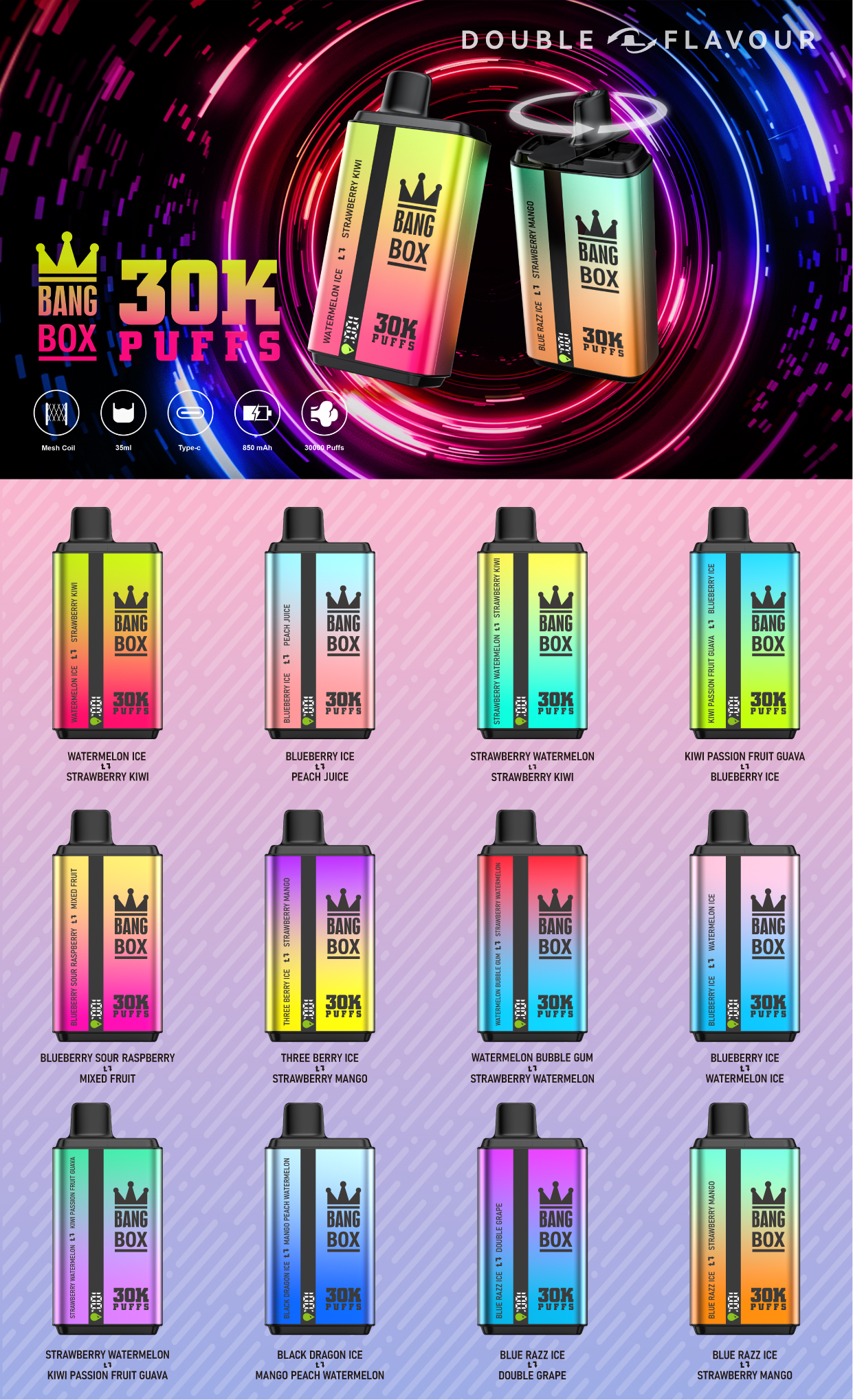 BANGBOX Doubl Eflavour 30000 puffs 10PCS/BOX