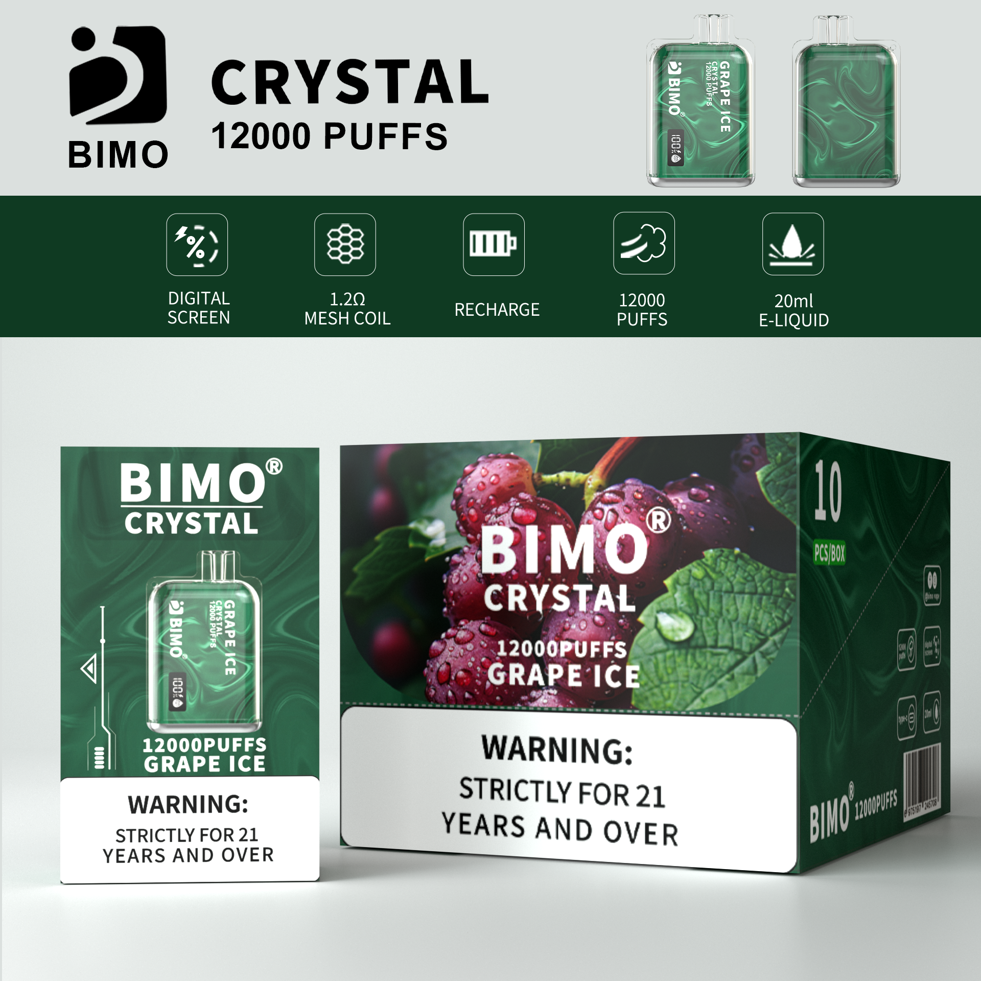 BIMO Crystal 12000puff 10PCS/BOX