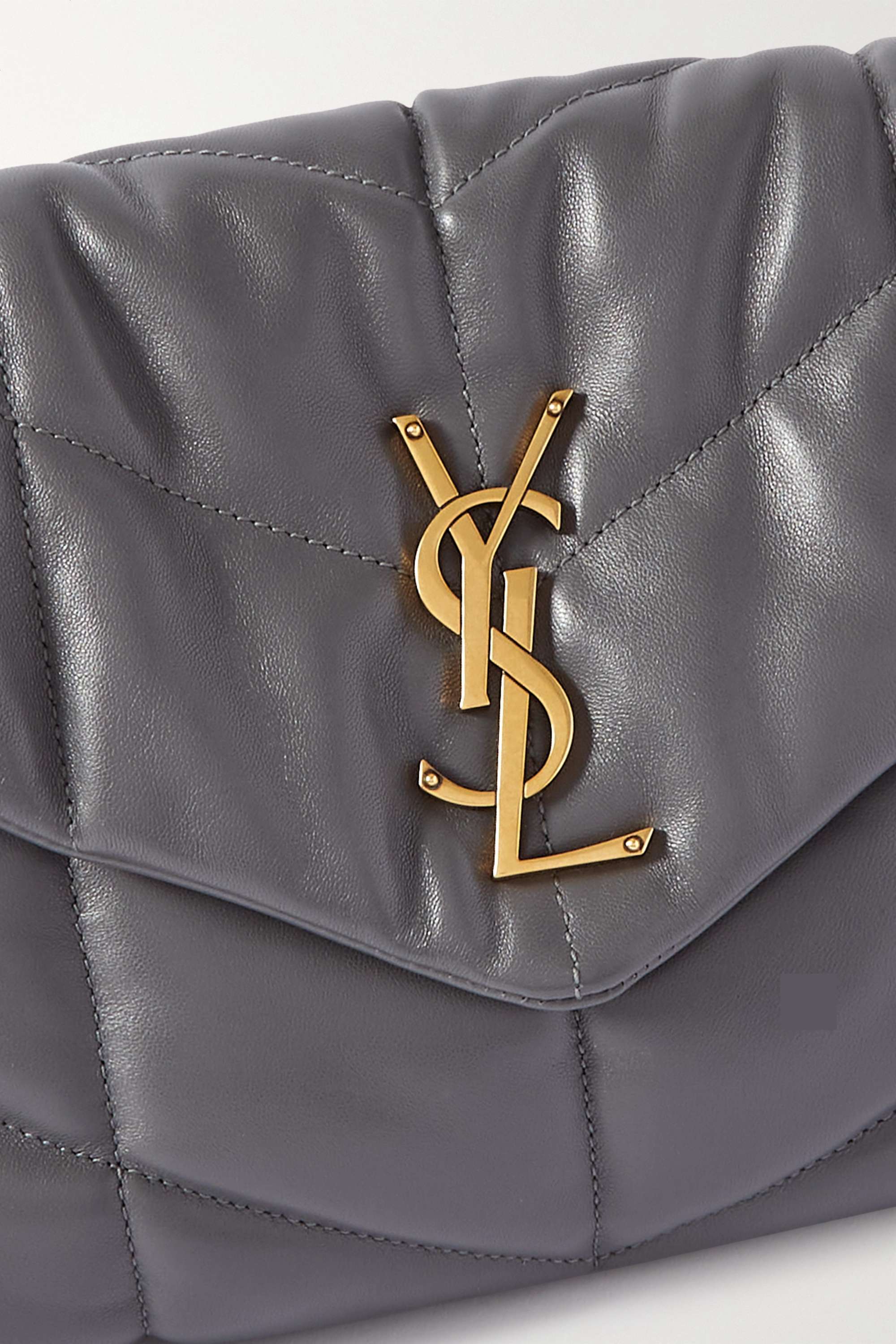 SAINT LAURENT Loulou Puffer small quilted leather shoulder bag grey