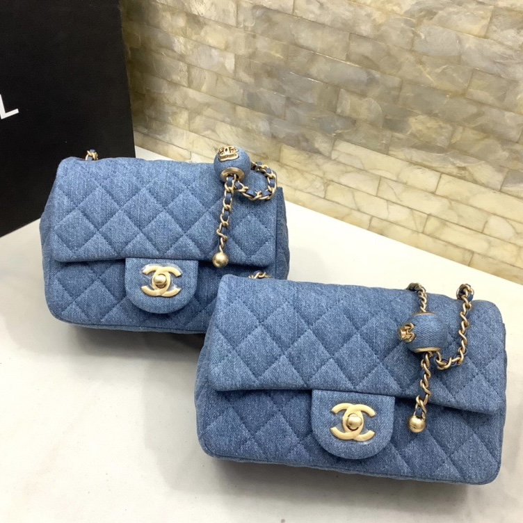 Chanel Classic Flag Bag Quilted Denim 20CM