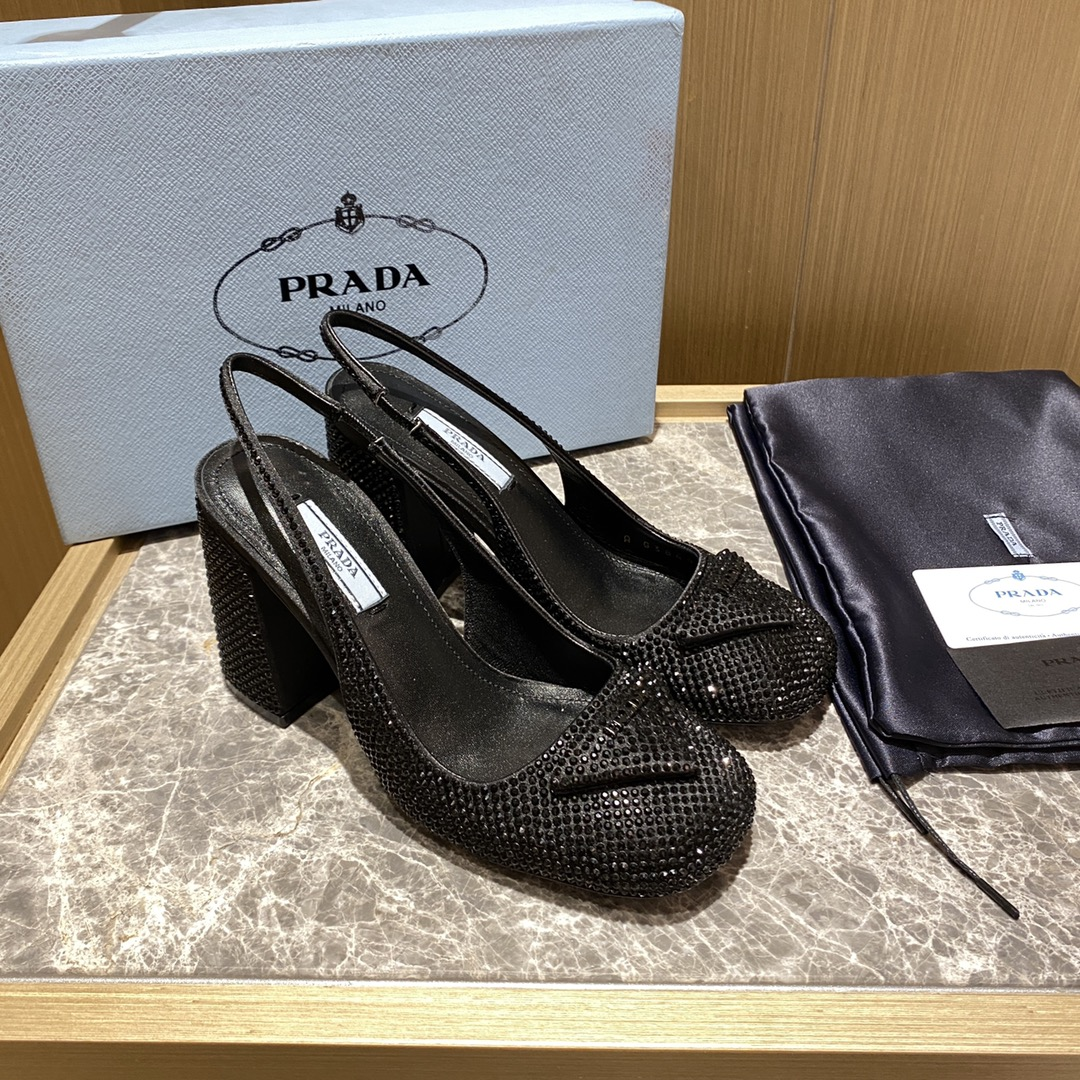 Prada Thick Heel With Drill Slide Sandal Heels