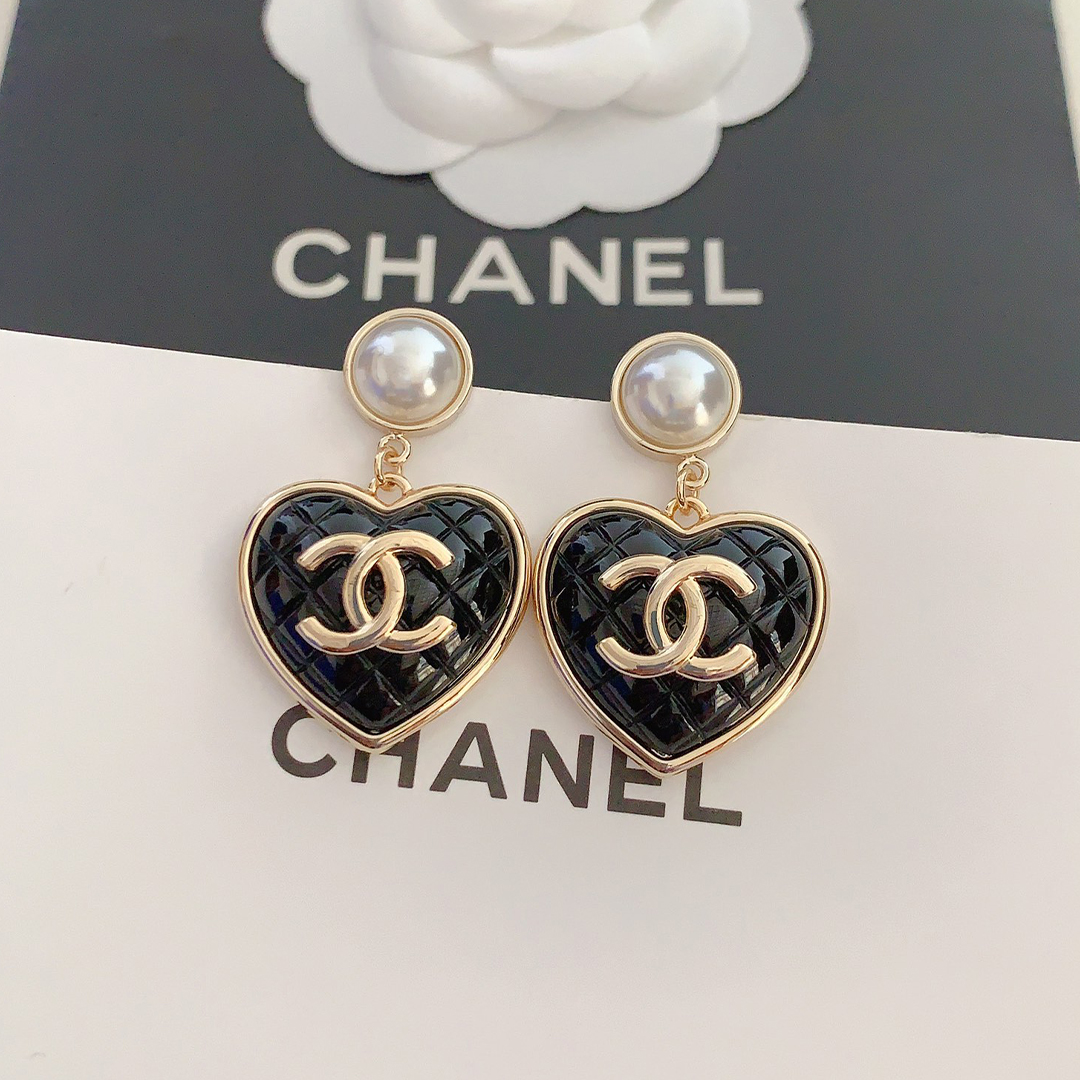 Chanel Black love earrings