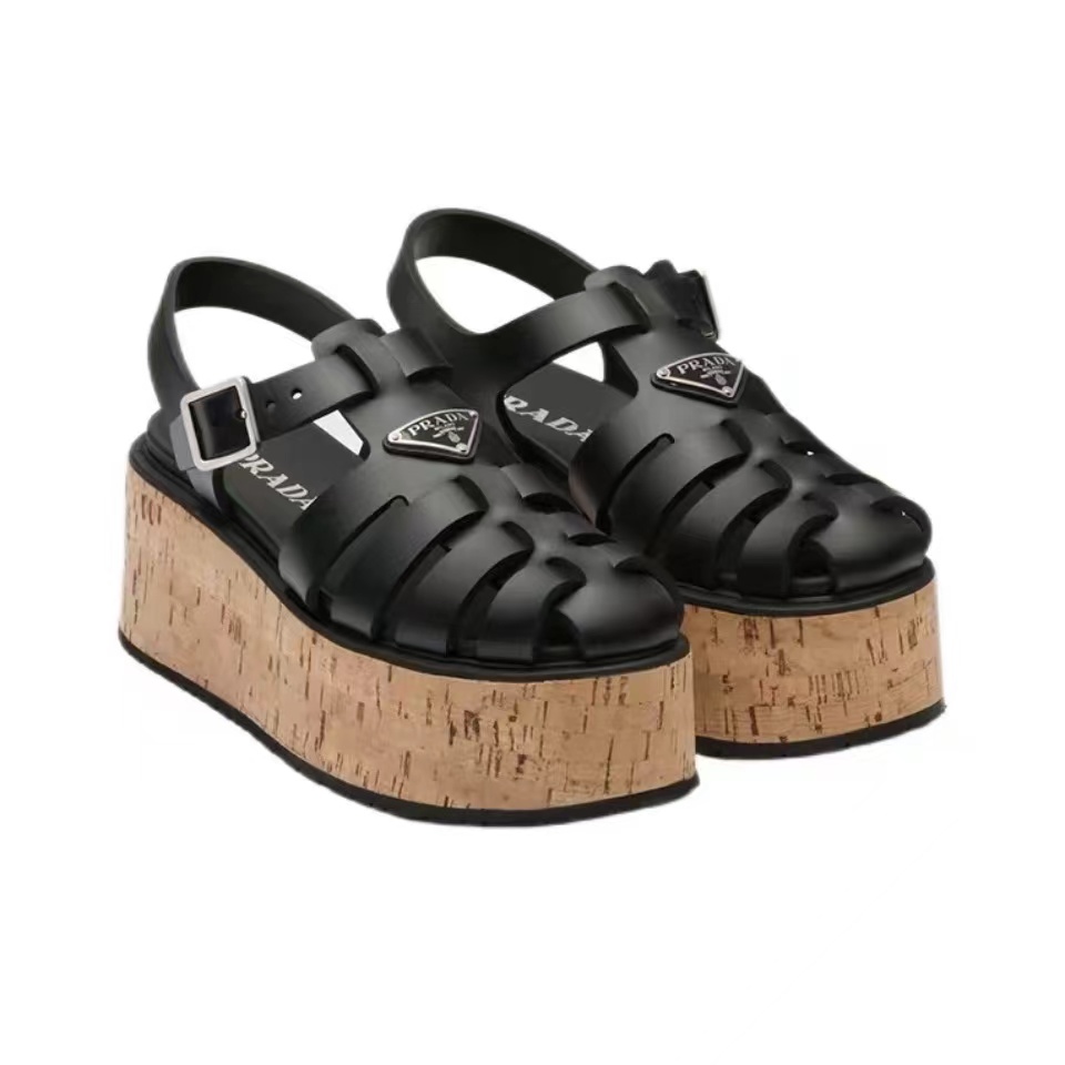 Prada   Rubber Wedge With Thick Sole Sandals Slide