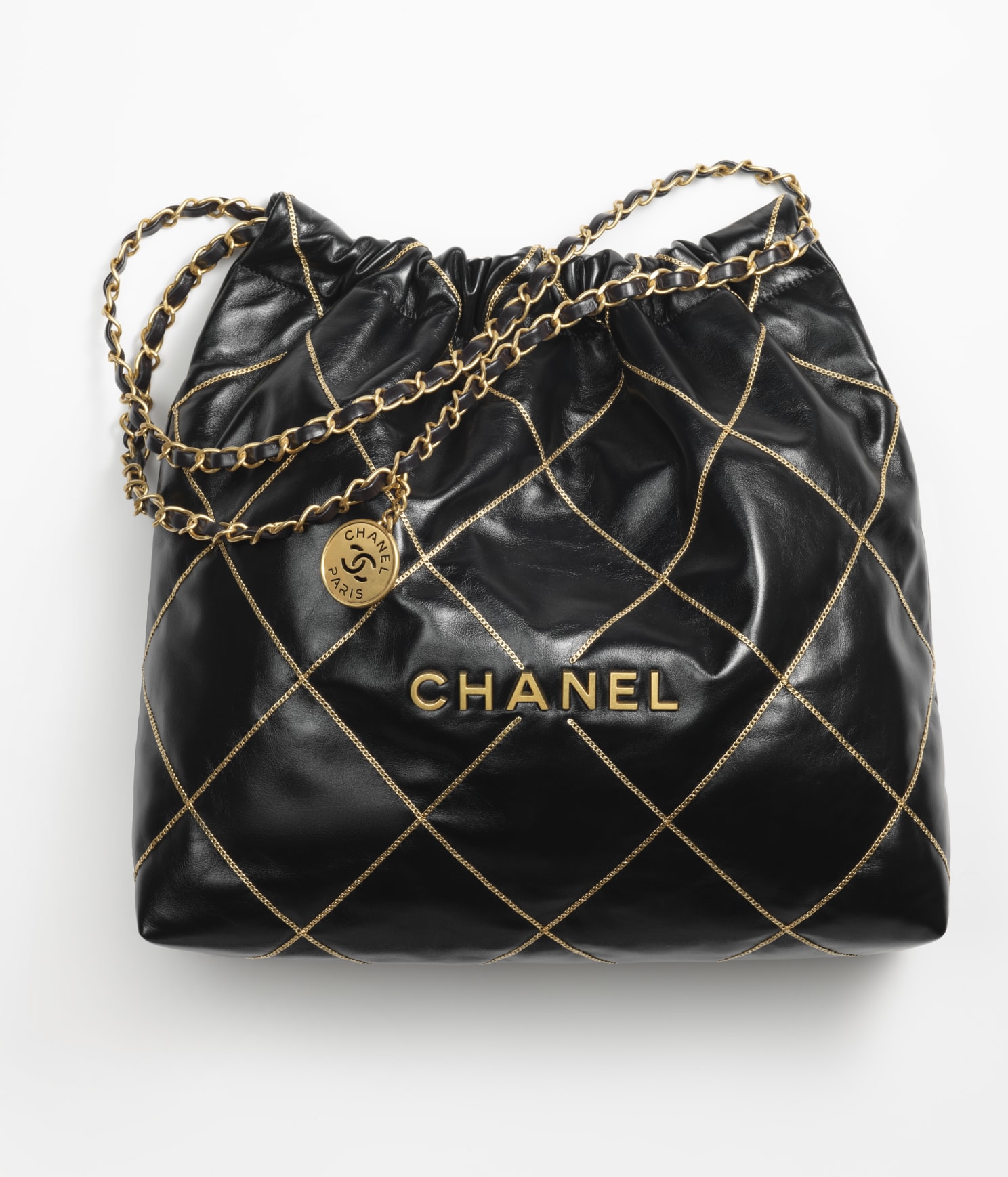 CHANEL 22 HANDBAG Shiny Calfskin & Gold-Tone Metal Black