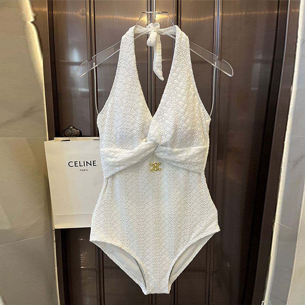 Celine Pure White Swimsuit Swimwear