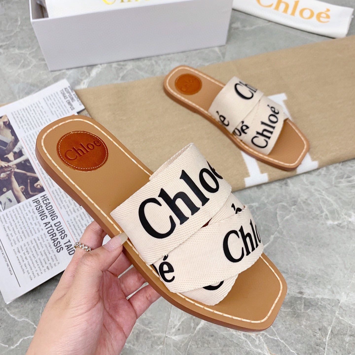 Chloe Woody Flat Mule Slide Sandals