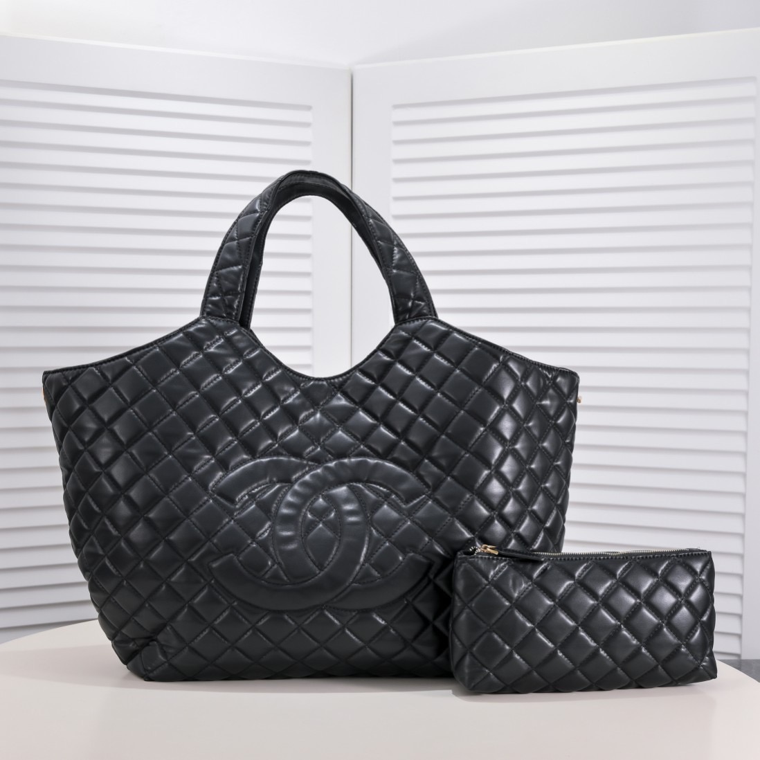 Chanel Leather&Canvas Tote Shoulder Handbag