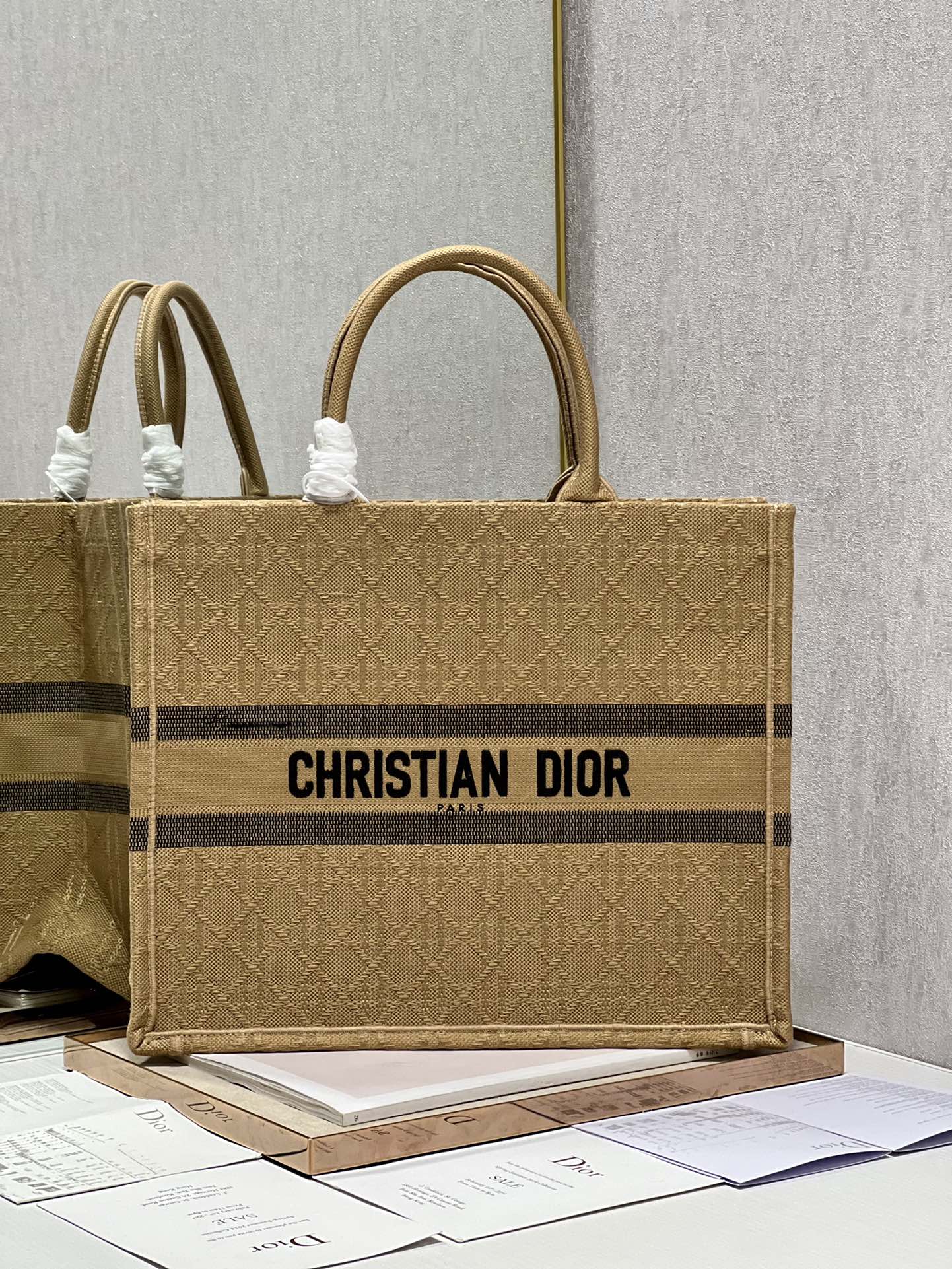 Dior Book Tote Large Natural Cannage Raffia