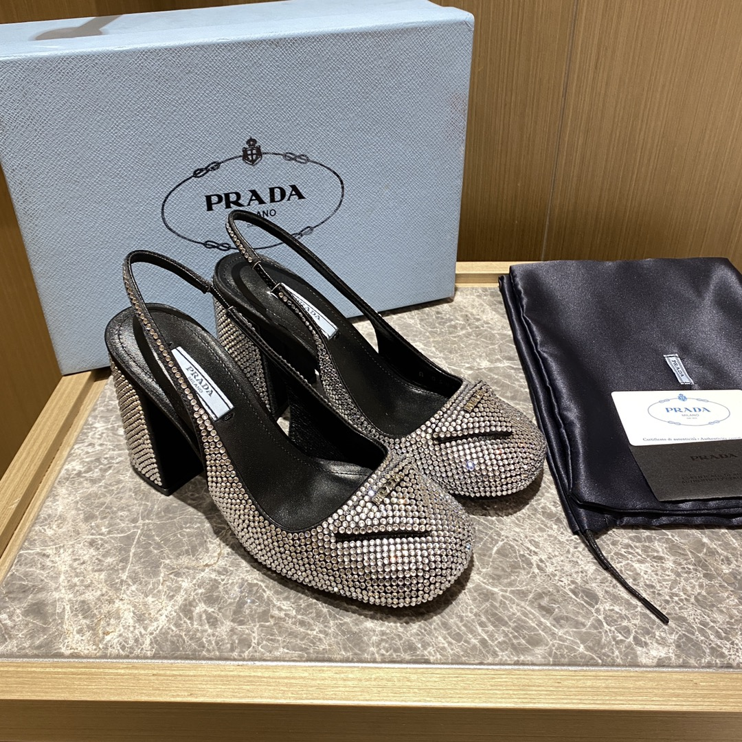 Prada Thick Heel With Drill Slide Sandal Heels