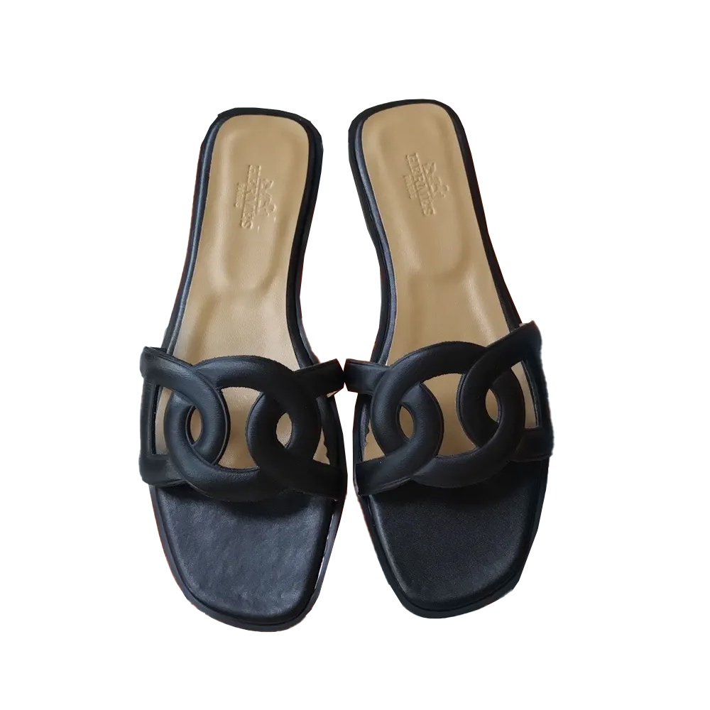 Hermes Aloha  Leather flat Sandals Slide