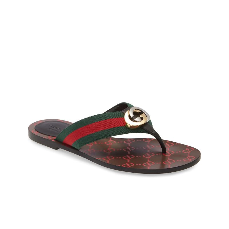 Gucci GG Web Thong Flat Sandals