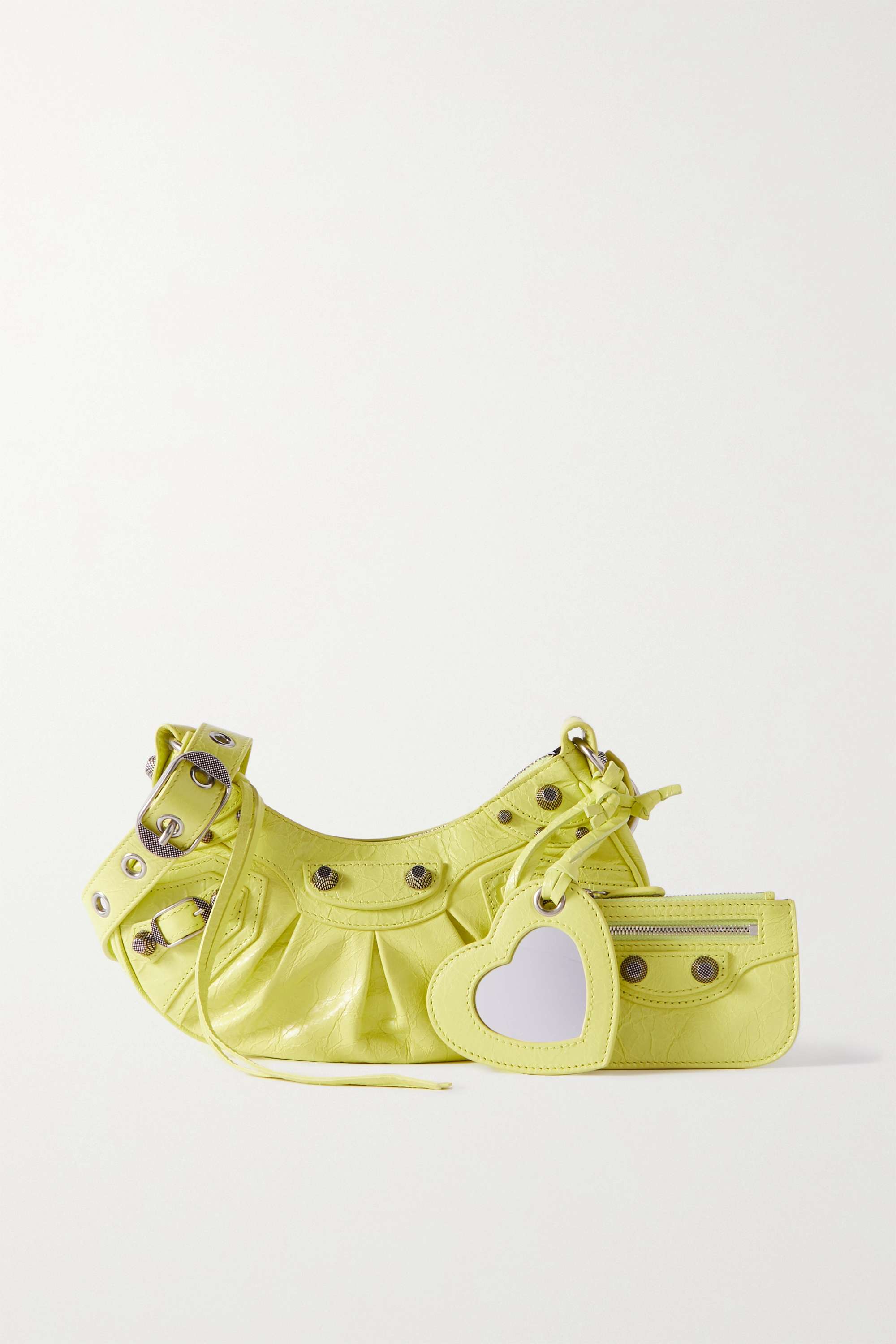 BALENCIAGA Le Cagole XS studded crinkled-leather shoulder bag yellow