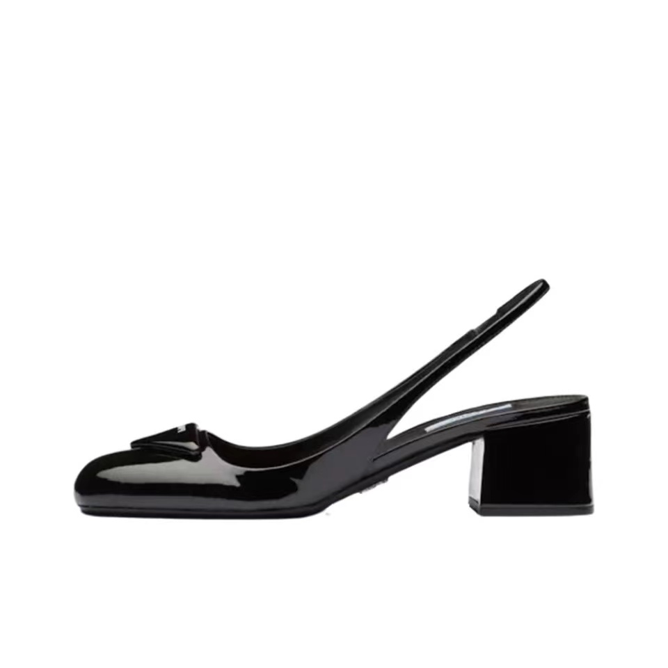 Prada Patent Leather Chunky Heel Slide Sandal