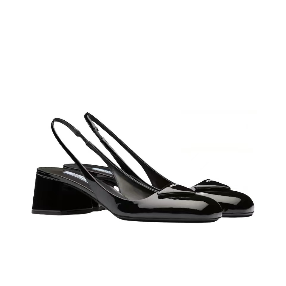 Prada Patent Leather Chunky Heel Slide Sandal