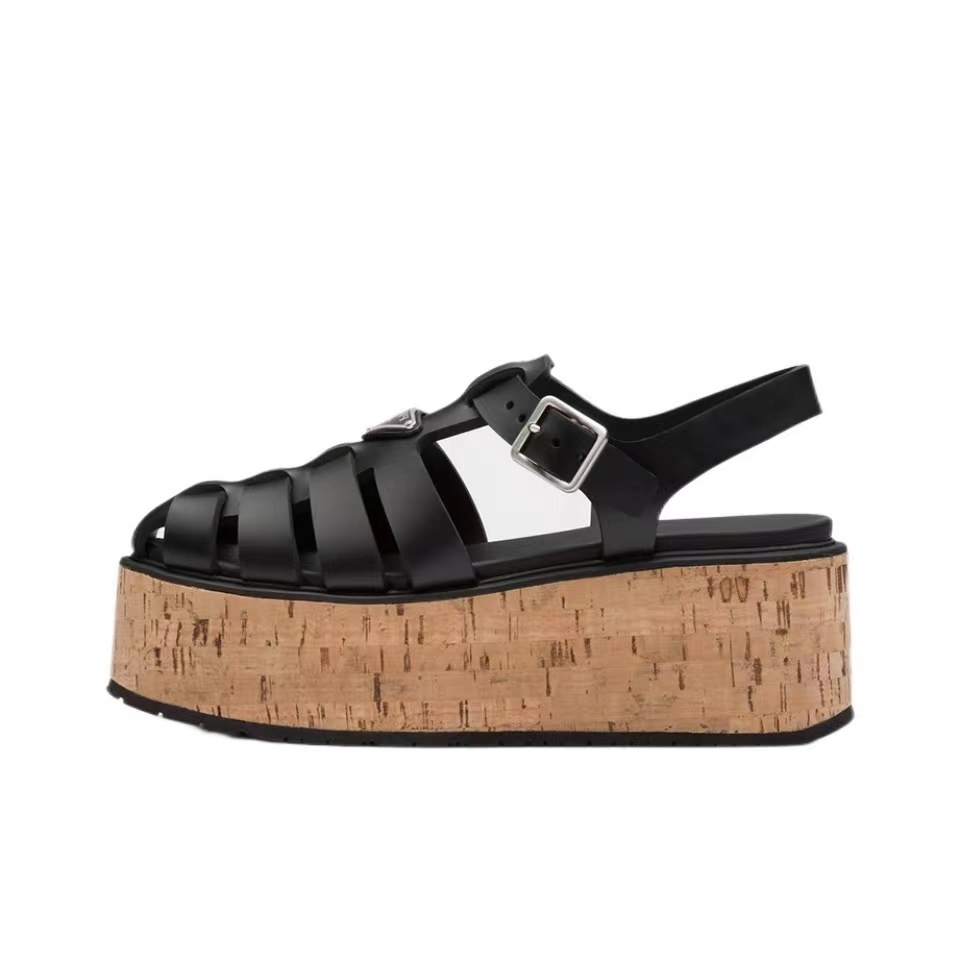 Prada   Rubber Wedge With Thick Sole Sandals Slide