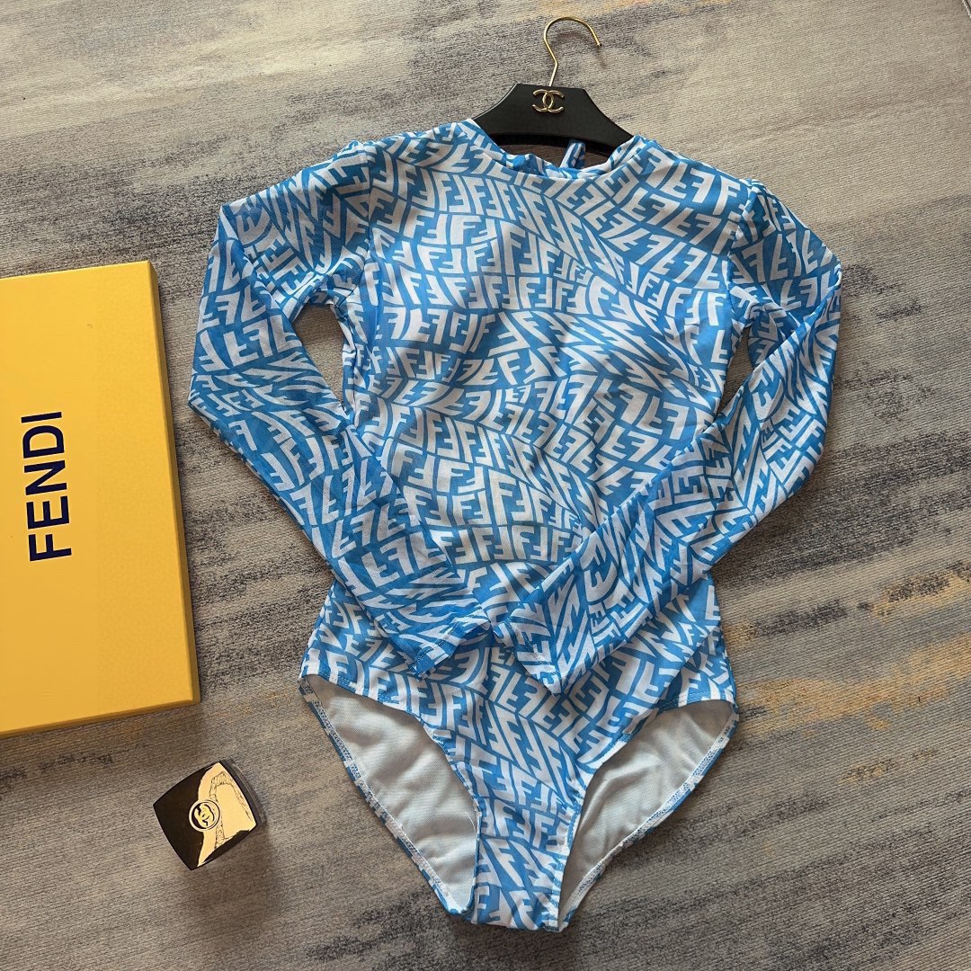 Fendi One-piece, Long-sleeved Swimsuit Swimwear