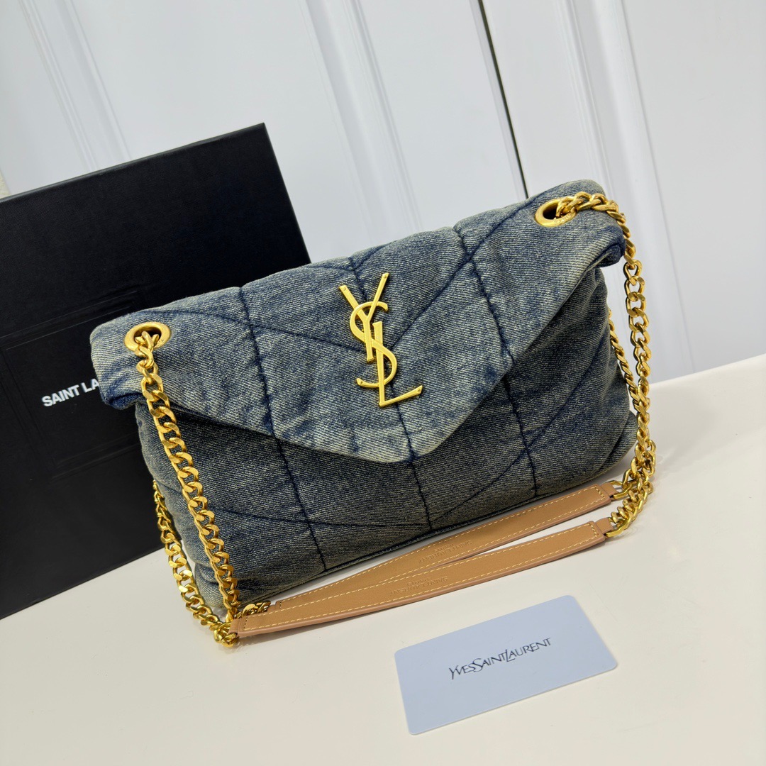 YSL Loulou Puffer Denim Leather Bag