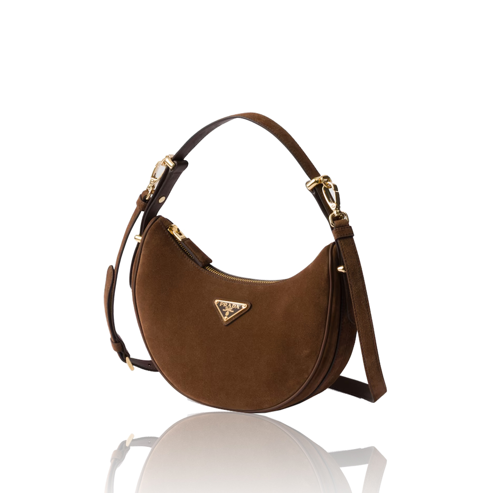 Prada Women's Brown Arqué Suede Moon Shoulder Bag