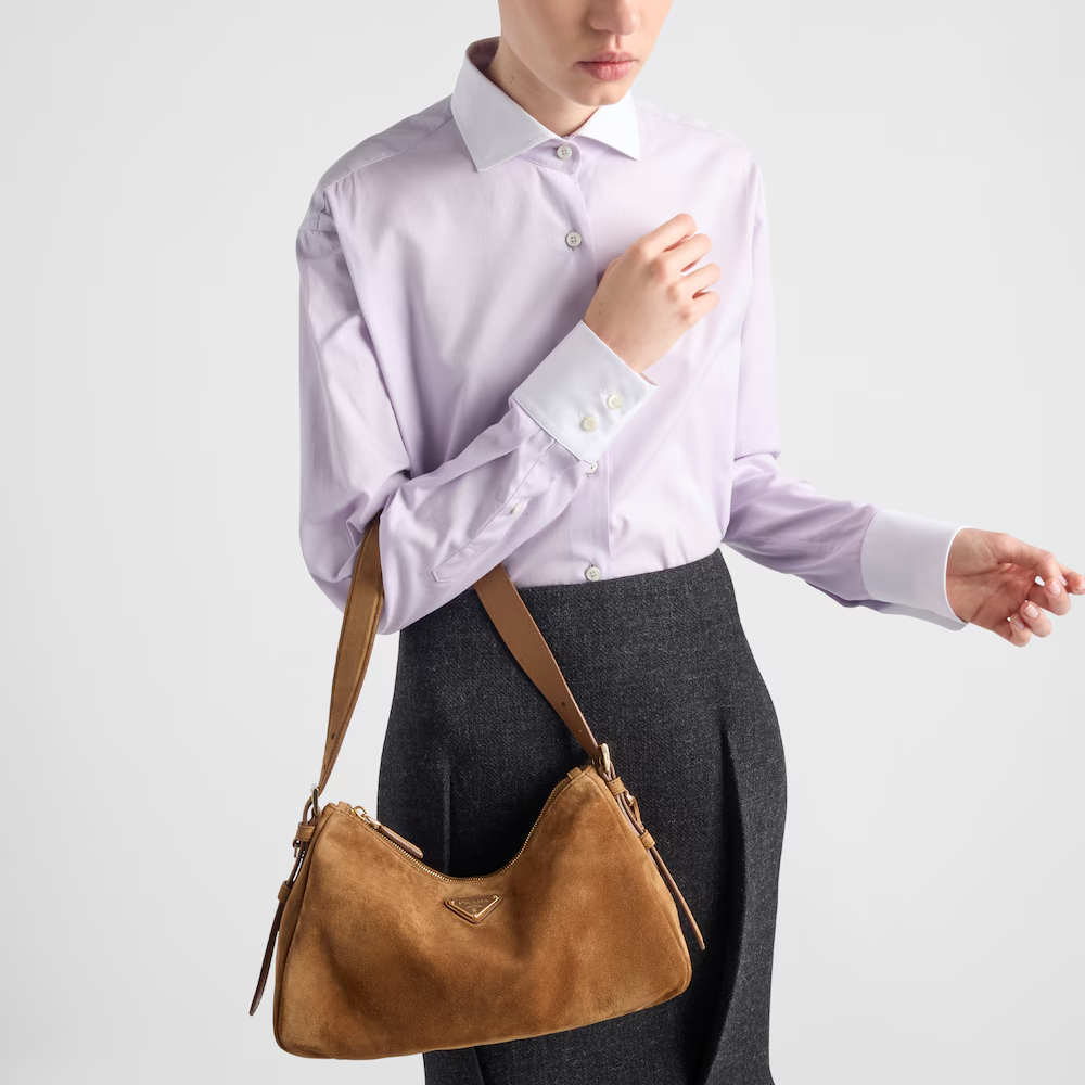 Prada Aimée Medium Suede Shoulder Bag