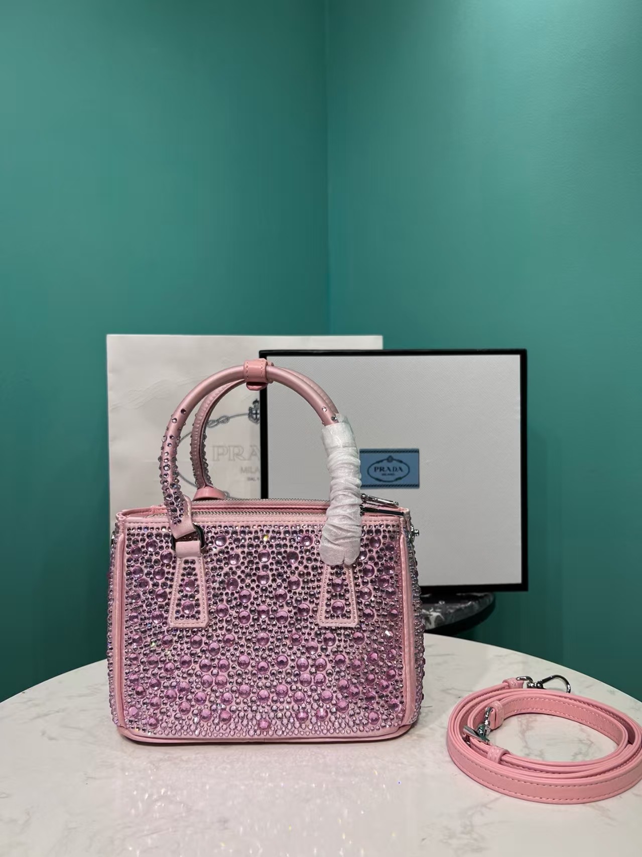 Prada Galleria Anti Crystal Handbag Pink