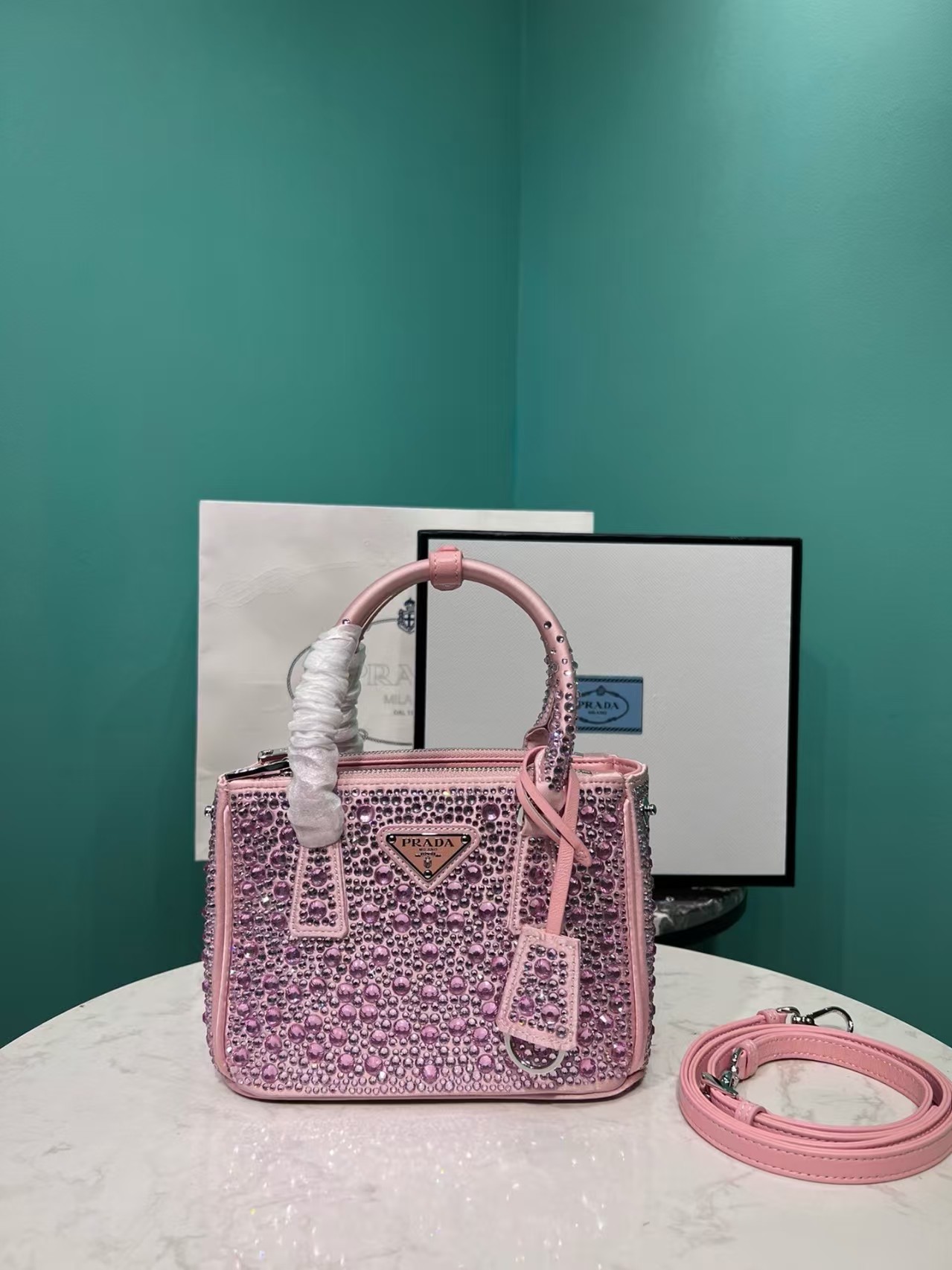 Prada Galleria Anti Crystal Handbag Pink