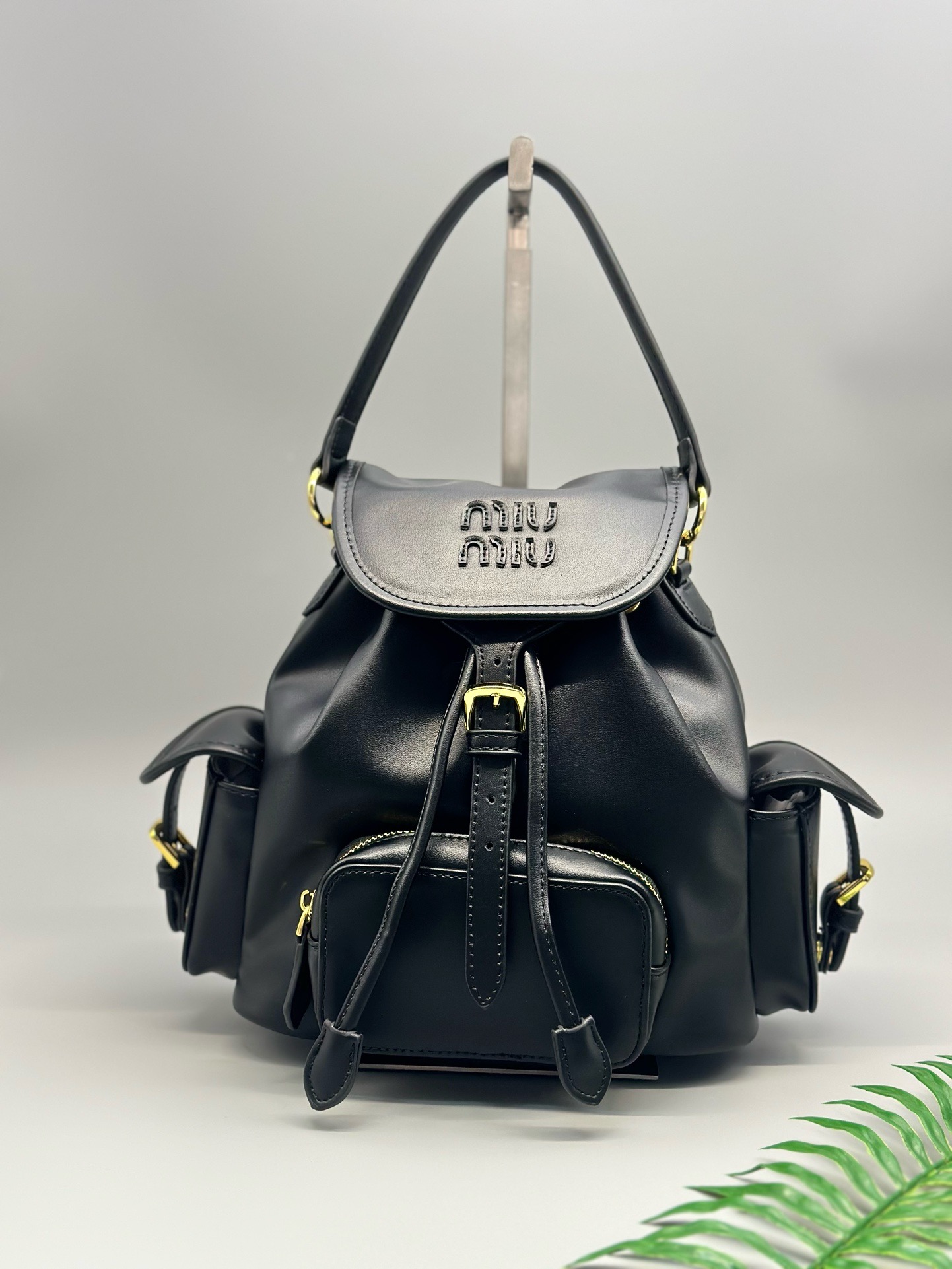Miu Miu Leather Backpack Black / Cognac