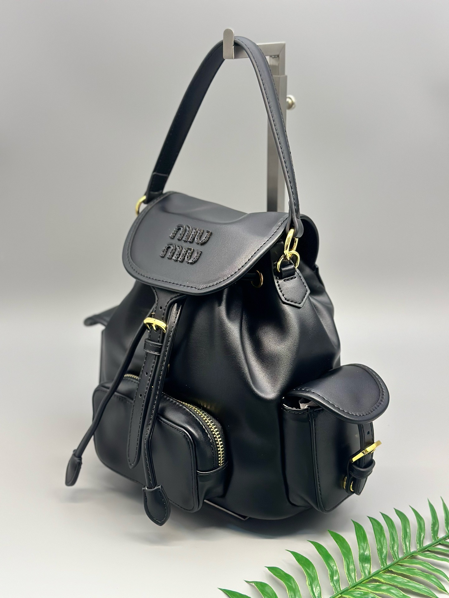 Miu Miu Leather Backpack Black / Cognac