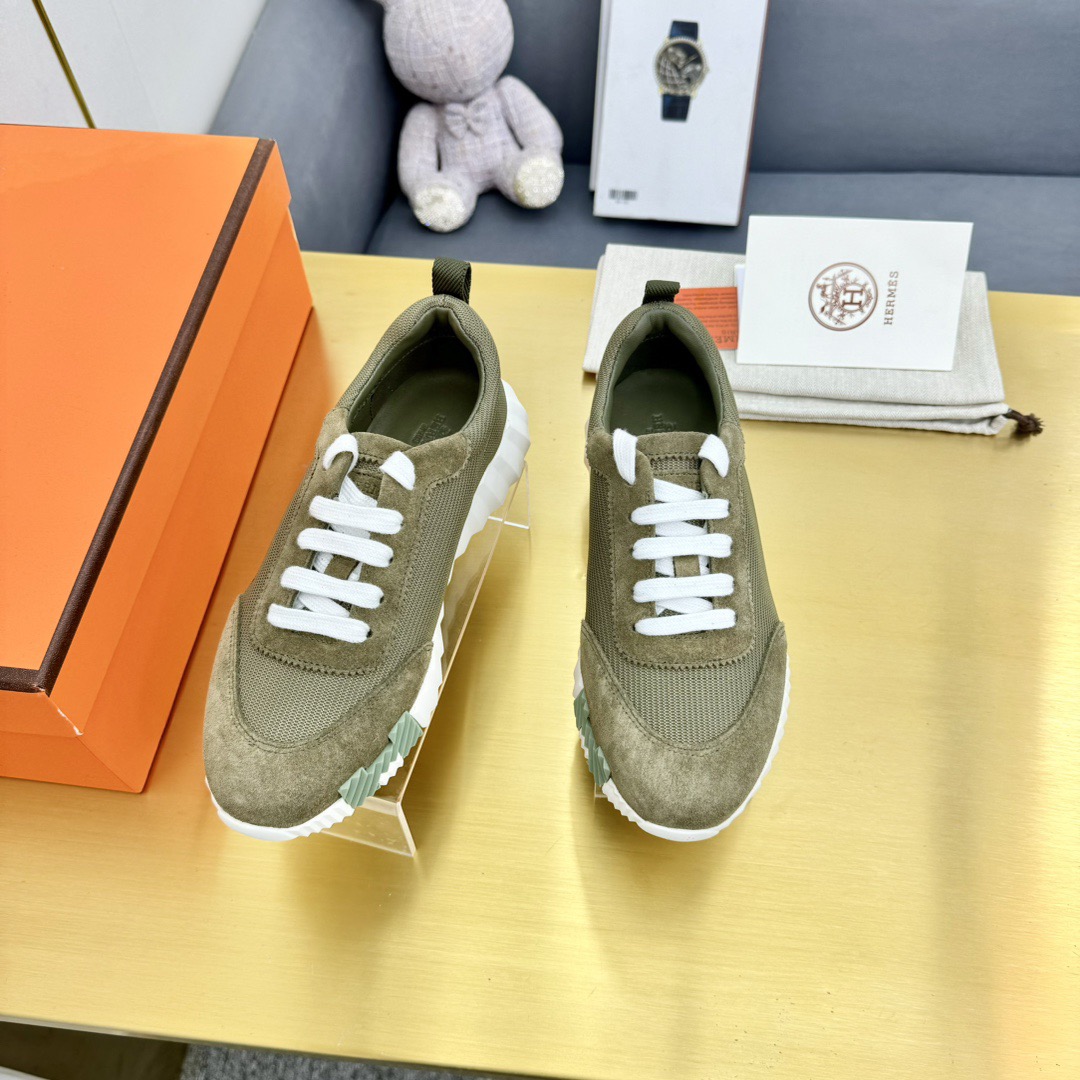 HERMES Air Mesh Suede Goatskin Bouncing Sneakers