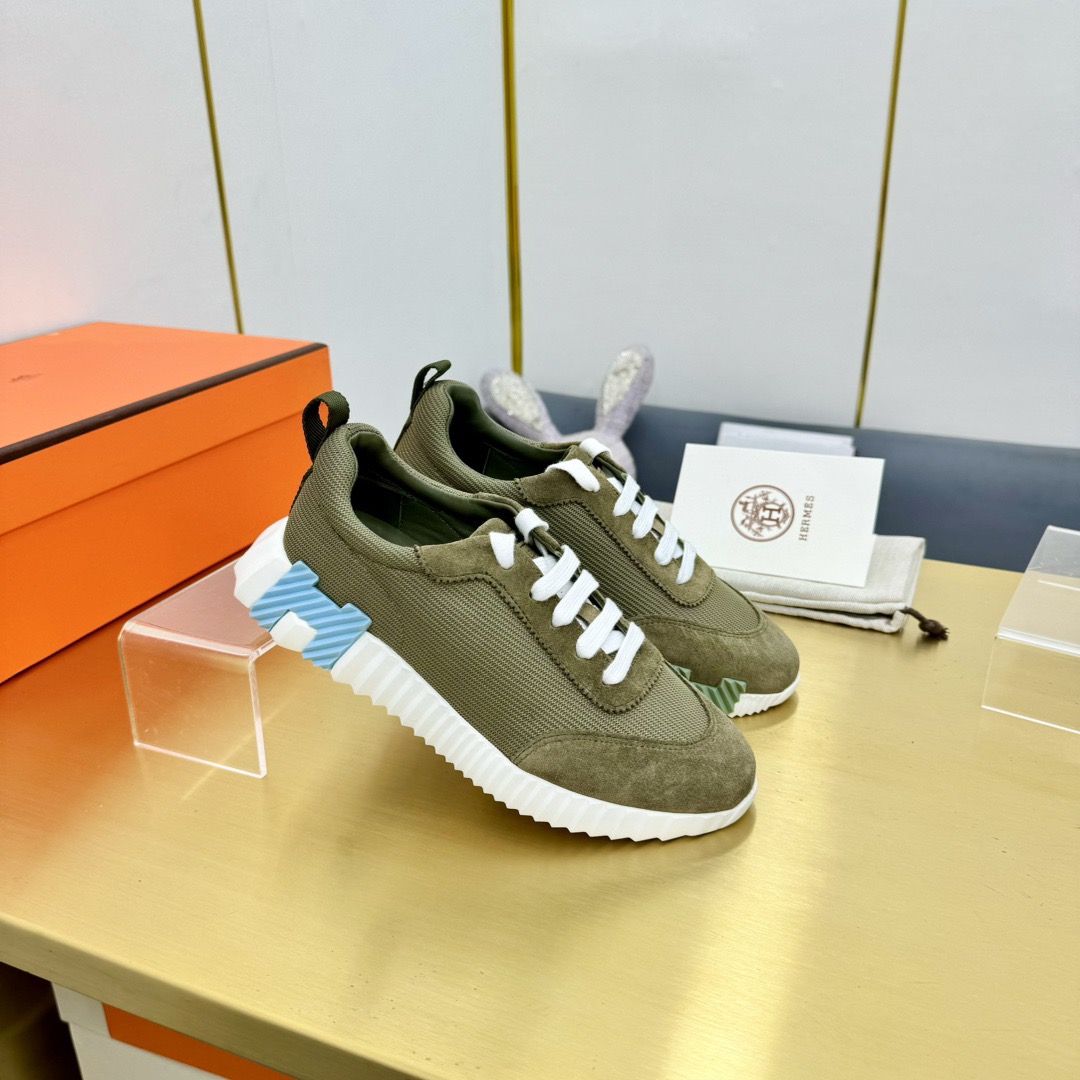 HERMES Air Mesh Suede Goatskin Bouncing Sneakers