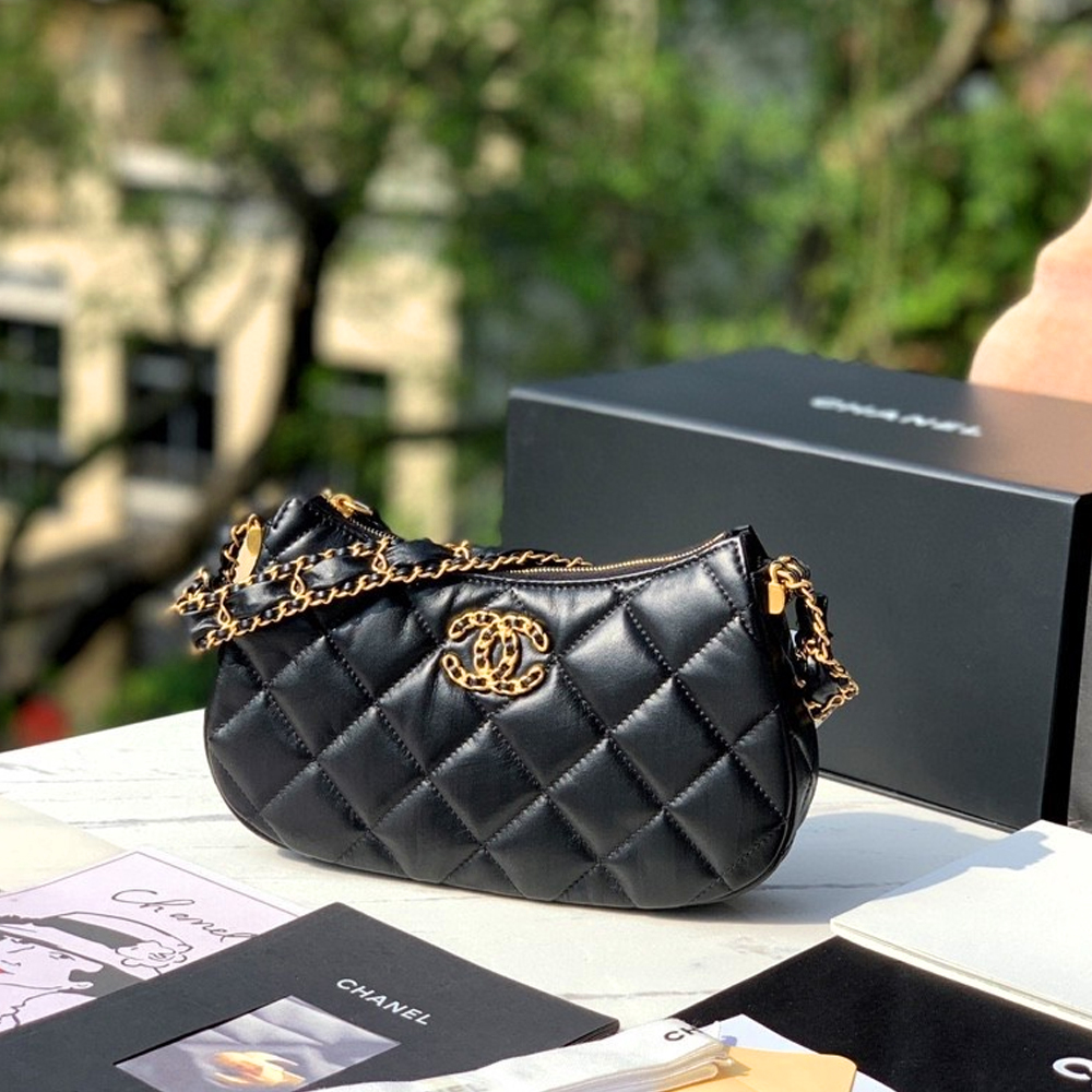 Chanel 23K Double C Hobo Chain Shoulder Bag Handbag