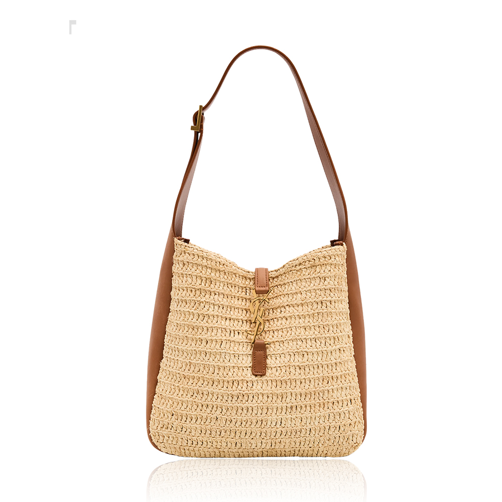 YSL Saint Laurent Le 5 à 7 Supple Small Leather-trimmed Raffia Shoulder Bag