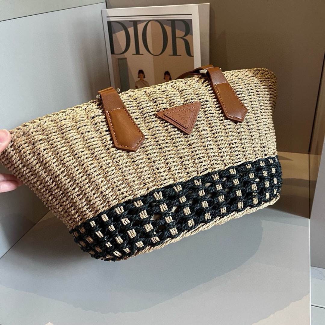Prada Woven Straw Basket Tote Bag