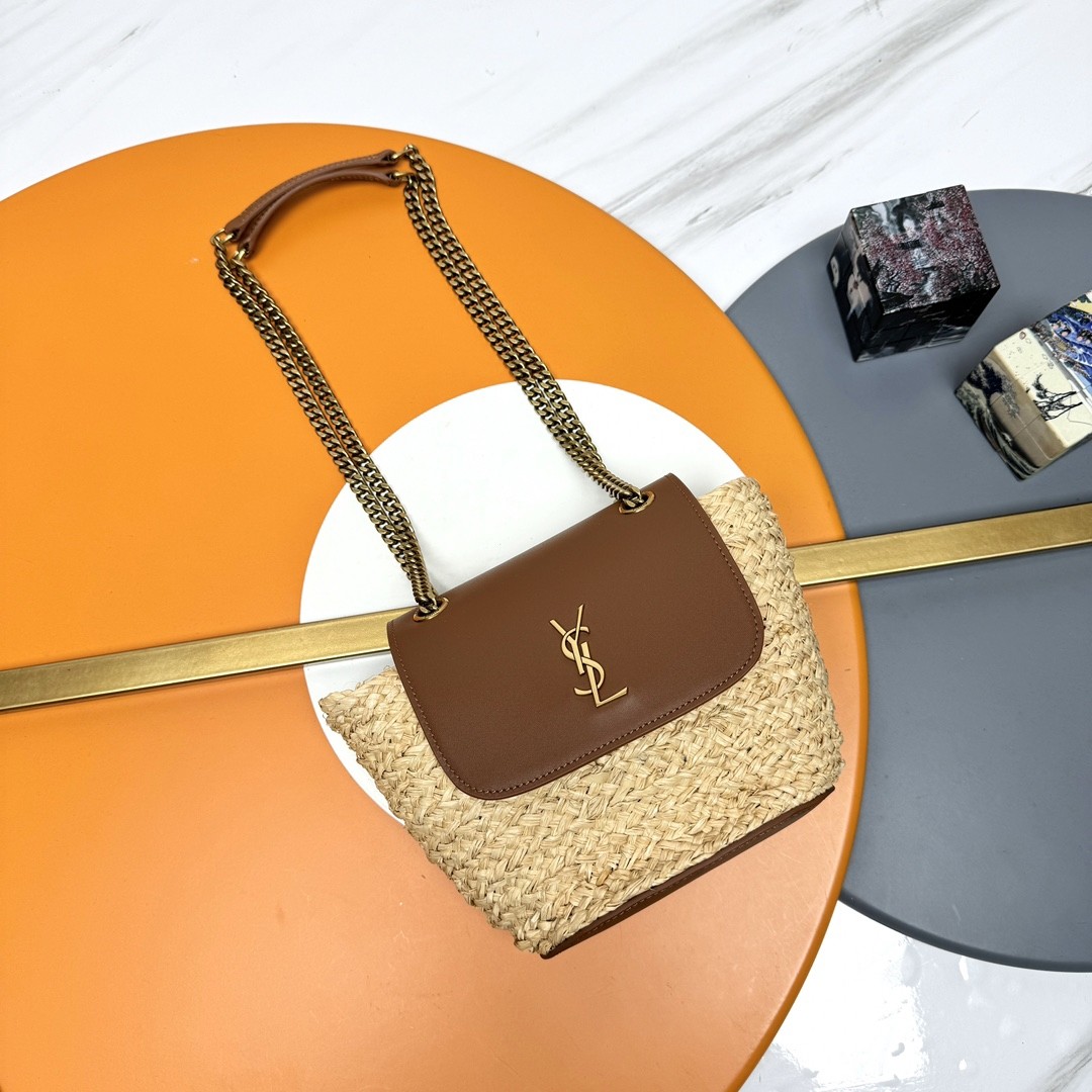 YSL Saint Laurent Small 23CM Manon Beige Raffia Tan