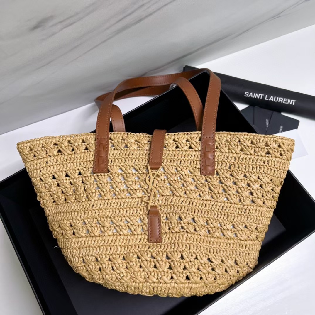 YSL Saint Laurent PANIER Medium bag in raffia