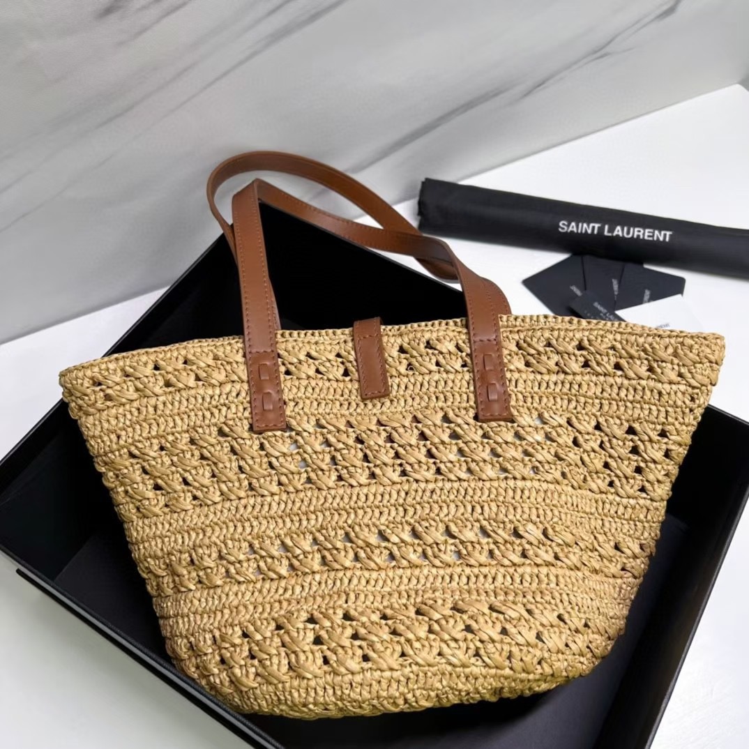 YSL Saint Laurent PANIER Medium bag in raffia