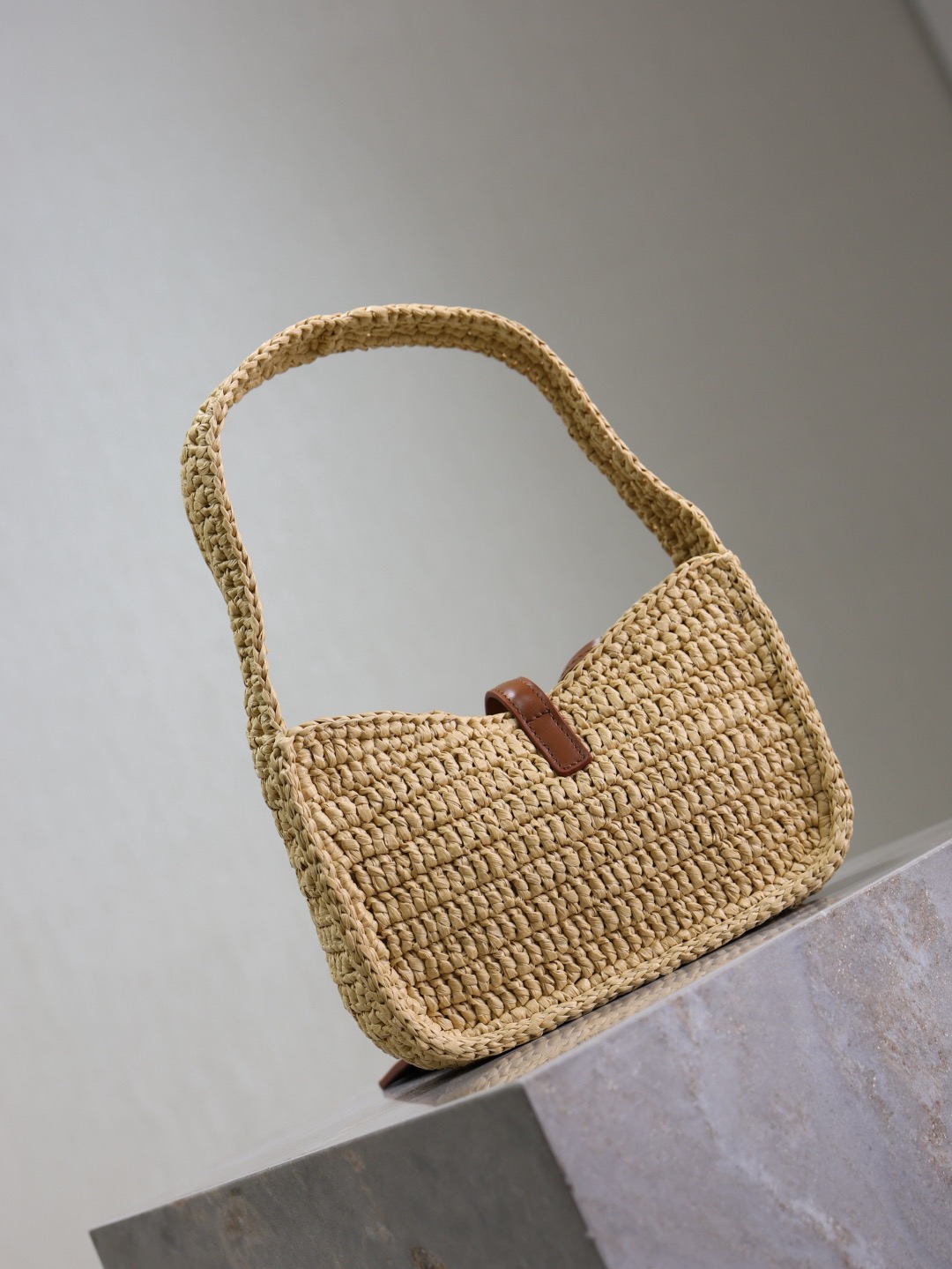 SAINT LAURENT Raffia Calfskin Le Mini Hobo Natural